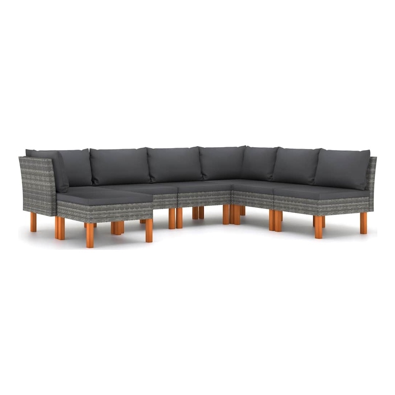 vidaXL 7 Piece Patio Lounge Set with Cushions Poly Rattan Gray