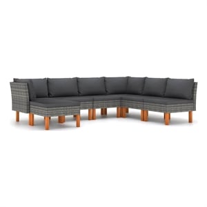vidaXL 7 Piece Patio Lounge Set with Cushions Poly Rattan Gray