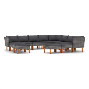 vidaXL 12 Piece Patio Lounge Set with Cushions Poly Rattan Gray