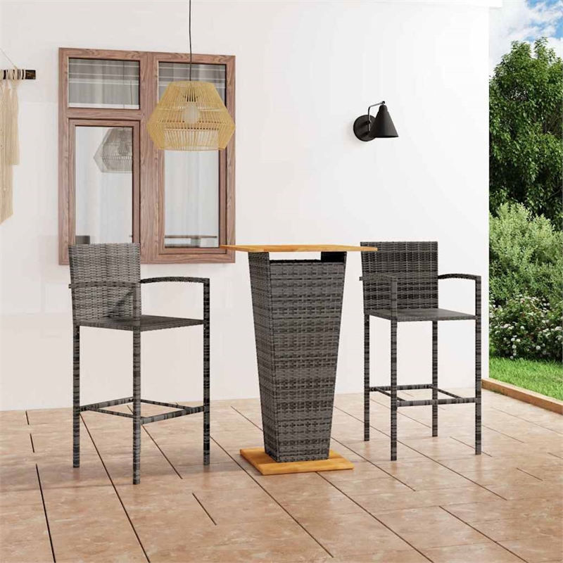 vidaXL 3 Piece Patio Bar Set Gray Rattan