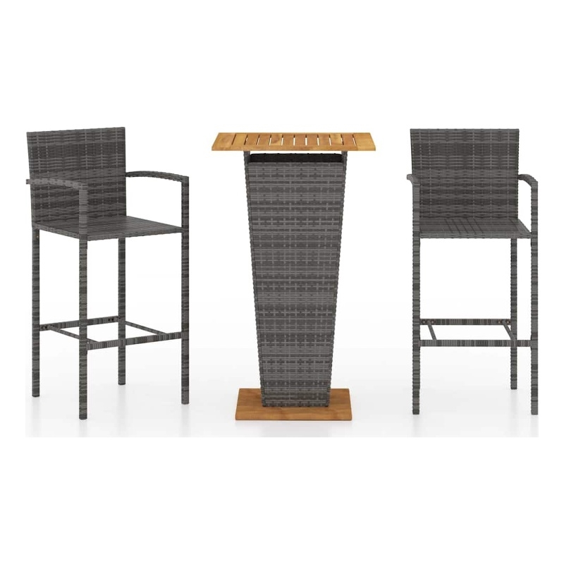 vidaXL 3 Piece Patio Bar Set Gray Rattan