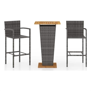 vidaXL 3 Piece Patio Bar Set Gray Rattan