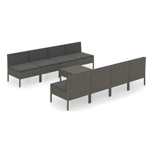 vidaXL 9 Piece Patio Lounge Set with Cushions Poly Rattan Gray