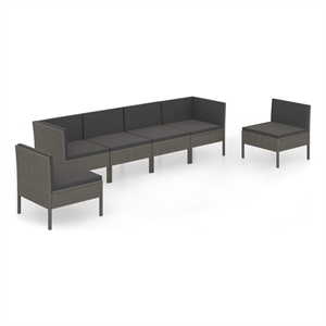 vidaXL 6 Piece Patio Lounge Set with Cushions Poly Rattan Gray