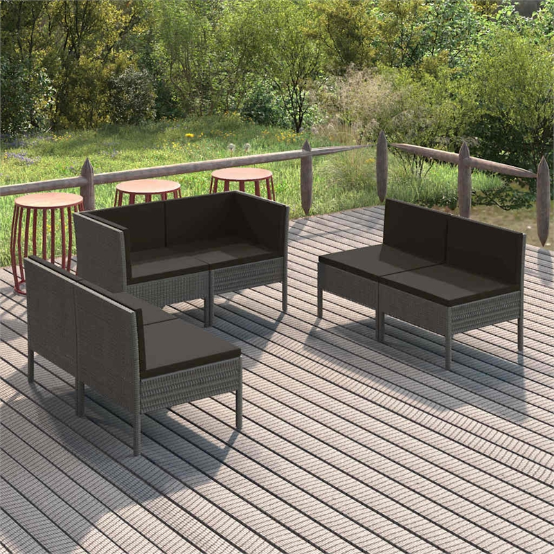 vidaXL 6 Piece Patio Lounge Set with Cushions Poly Rattan Gray