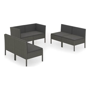 vidaXL 6 Piece Patio Lounge Set with Cushions Poly Rattan Gray