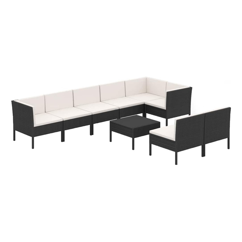 vidaXL 9 Piece Patio Lounge Set with Cushions Poly Rattan Black