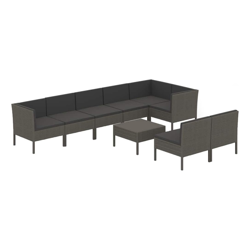 vidaXL 9 Piece Patio Lounge Set with Cushions Poly Rattan Gray