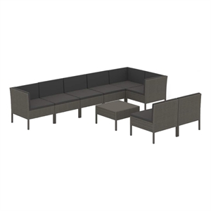 vidaXL 9 Piece Patio Lounge Set with Cushions Poly Rattan Gray