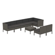 vidaXL 9 Piece Patio Lounge Set with Cushions Poly Rattan Gray