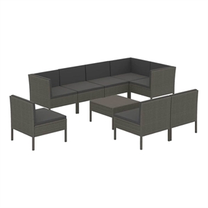vidaXL 9 Piece Patio Lounge Set with Cushions Poly Rattan Gray