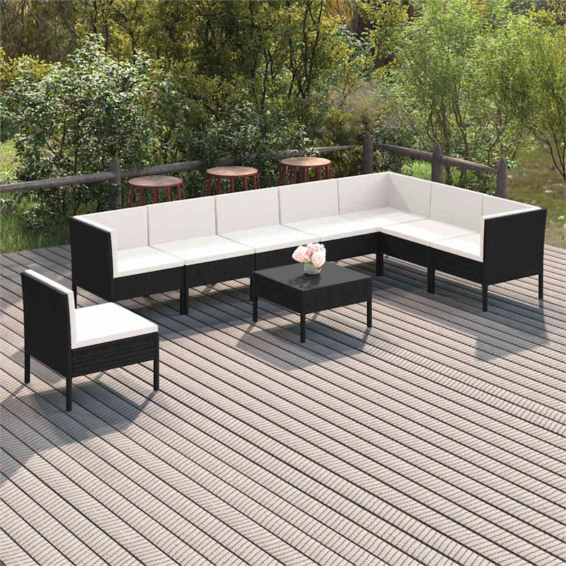 vidaXL 9 Piece Patio Lounge Set with Cushions Poly Rattan Black
