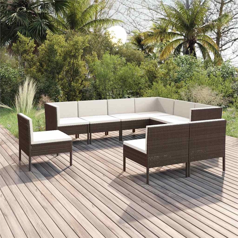 vidaXL 9 Piece Patio Lounge Set with Cushions Poly Rattan Brown