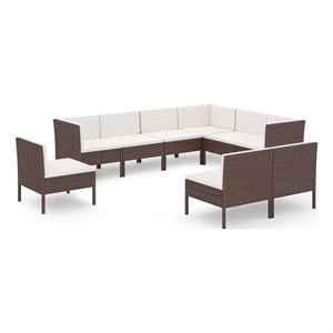vidaXL 9 Piece Patio Lounge Set with Cushions Poly Rattan Brown