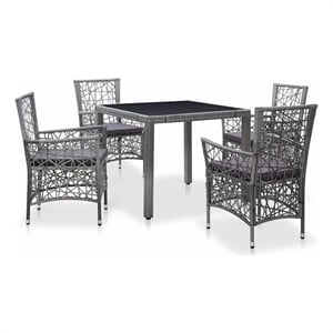 vidaXL 5 Piece Patio Dining Set Poly Rattan Gray