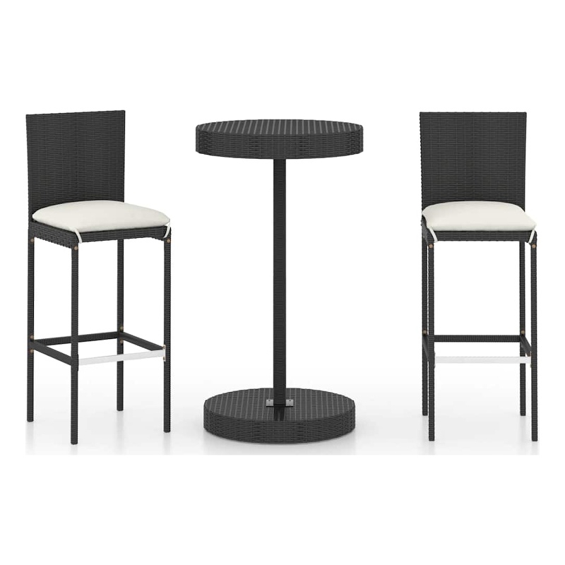 vidaXL 3 Piece Patio Bar Set with Cushions Poly Rattan Black