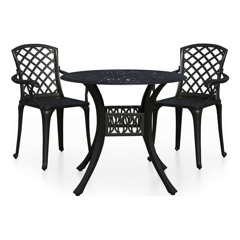 vidaXL 3 Piece Bistro Set Cast Aluminum Black