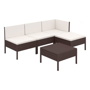 vidaXL 5 Piece Patio Lounge Set with Cushions Poly Rattan Brown