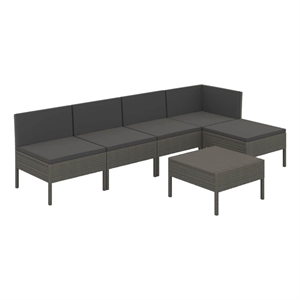 vidaXL 6 Piece Patio Lounge Set with Cushions Poly Rattan Gray