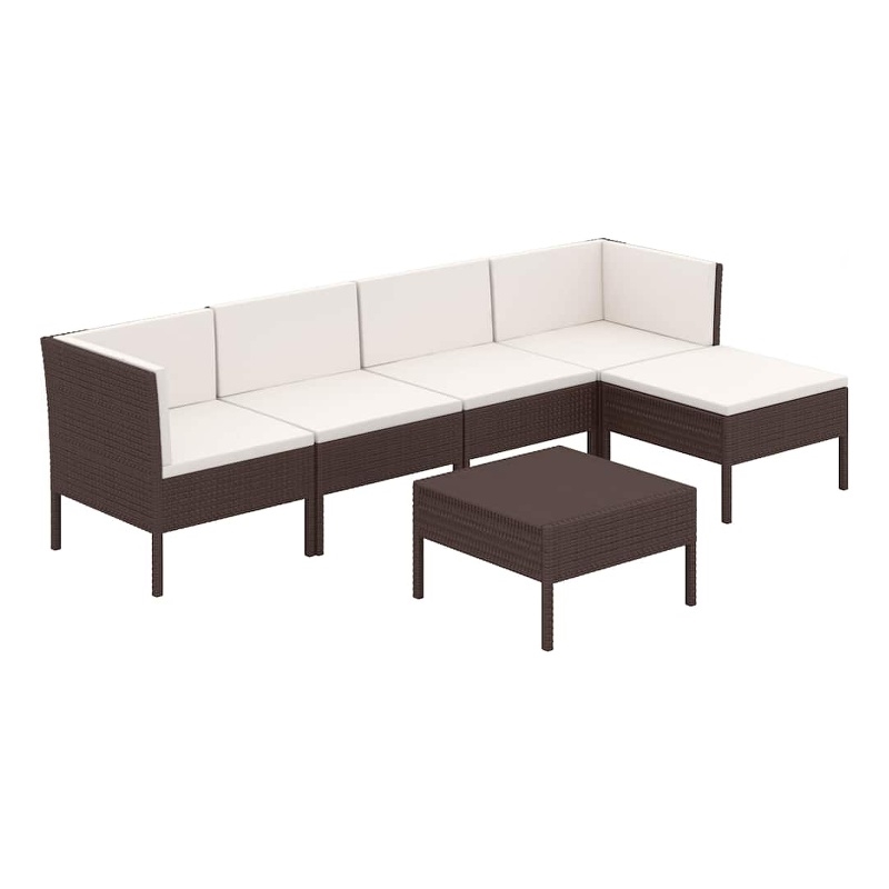vidaXL 6 Piece Patio Lounge Set with Cushions Poly Rattan Brown