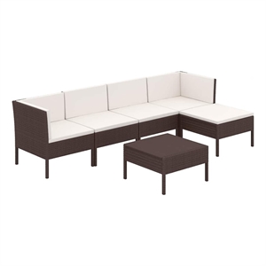 vidaXL 6 Piece Patio Lounge Set with Cushions Poly Rattan Brown