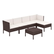 vidaXL 6 Piece Patio Lounge Set with Cushions Poly Rattan Brown