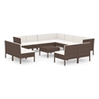 vidaXL 12 Piece Patio Lounge Set with Cushions Poly Rattan Brown
