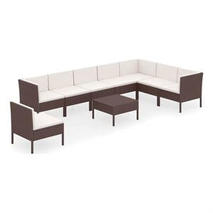 vidaXL 9 Piece Patio Lounge Set with Cushions Poly Rattan Brown