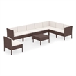 vidaXL 9 Piece Patio Lounge Set with Cushions Poly Rattan Brown
