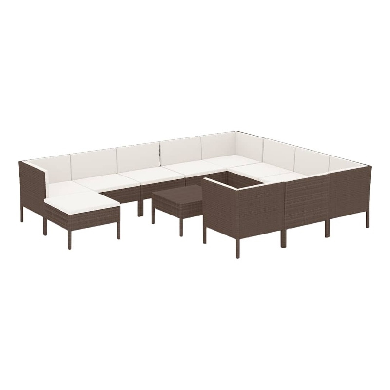 vidaXL 12 Piece Patio Lounge Set with Cushions Poly Rattan Brown