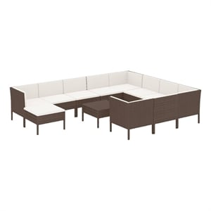 vidaXL 12 Piece Patio Lounge Set with Cushions Poly Rattan Brown