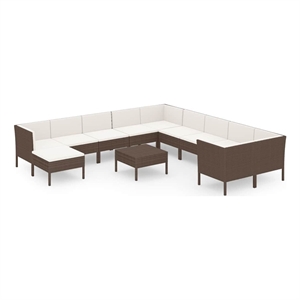 vidaXL 12 Piece Patio Lounge Set with Cushions Poly Rattan Brown
