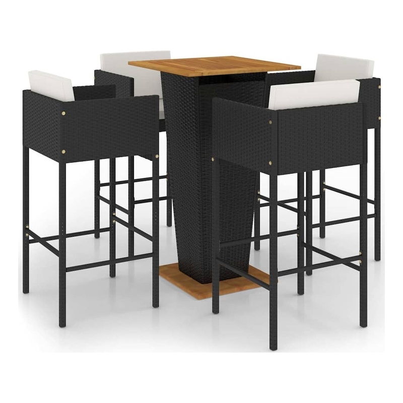 vidaXL 5 Piece Patio Bar Set with Cushions Poly Rattan Black