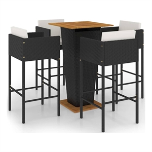 vidaXL 5 Piece Patio Bar Set with Cushions Poly Rattan Black