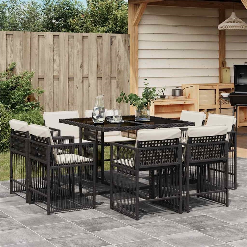 vidaXL Garden Dining Set Black and Cream White PE Rattan Large Foldable
