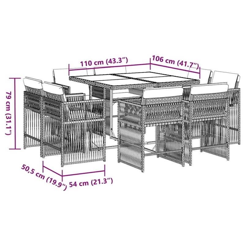 vidaXL Garden Dining Set Black and Cream White PE Rattan Large Foldable