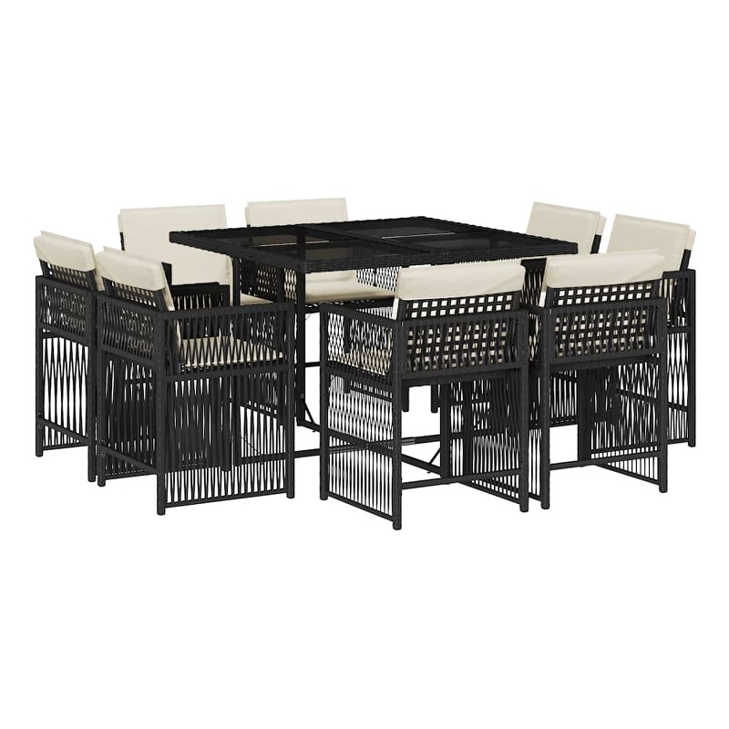 vidaXL Garden Dining Set Black and Cream White PE Rattan Large Foldable