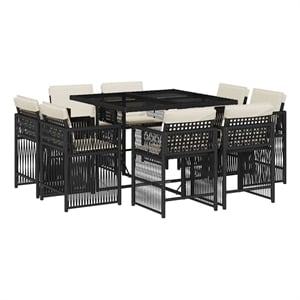 vidaXL Garden Dining Set Black and Cream White PE Rattan Large Foldable