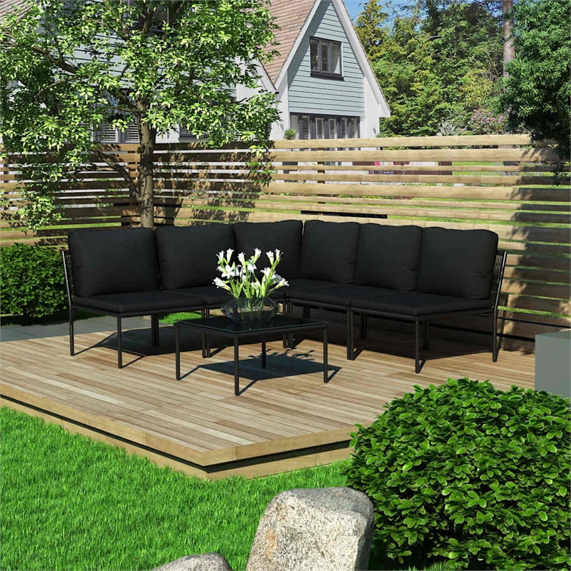vidaXL 6 Piece Patio Lounge Set with Cushions Black PVC