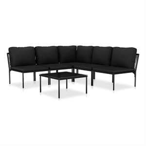 vidaXL 6 Piece Patio Lounge Set with Cushions Black PVC
