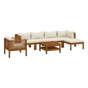 vidaXL 7 Piece Patio Lounge Set with Cream Cushion Solid Acacia Wood