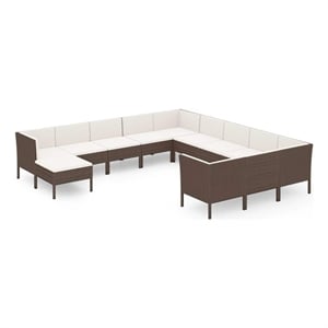 vidaXL 12 Piece Patio Lounge Set with Cushions Poly Rattan Brown