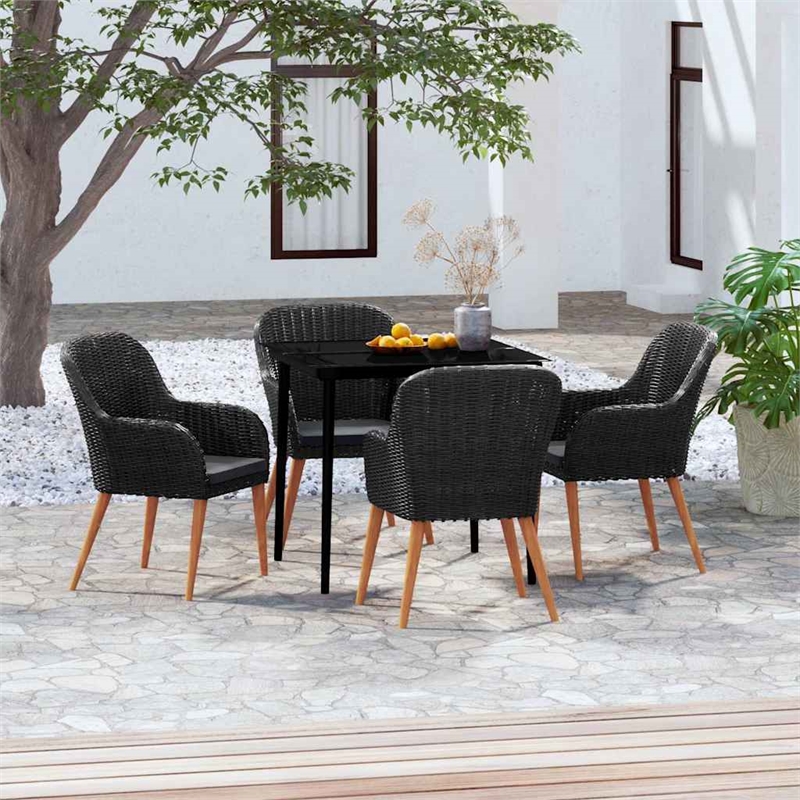 vidaXL 5 Piece Patio Dining Set with Cushions Black