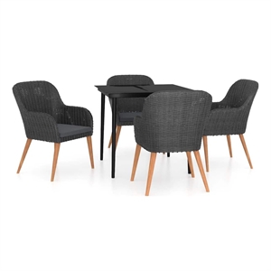 vidaXL 5 Piece Patio Dining Set with Cushions Black