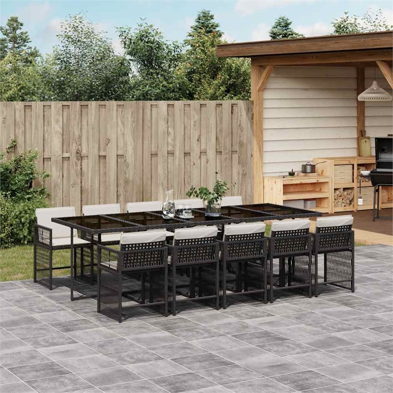 vidaXL Garden Dining Set Black Poly Rattan Large Foldable