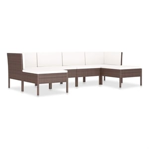 vidaXL 6 Piece Patio Lounge Set with Cushions Poly Rattan Brown
