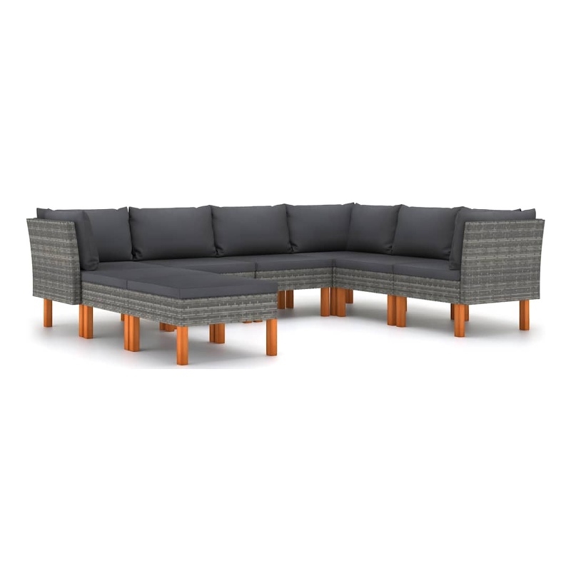 vidaXL 8 Piece Patio Lounge Set with Cushions Poly Rattan Gray