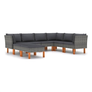 vidaXL 8 Piece Patio Lounge Set with Cushions Poly Rattan Gray