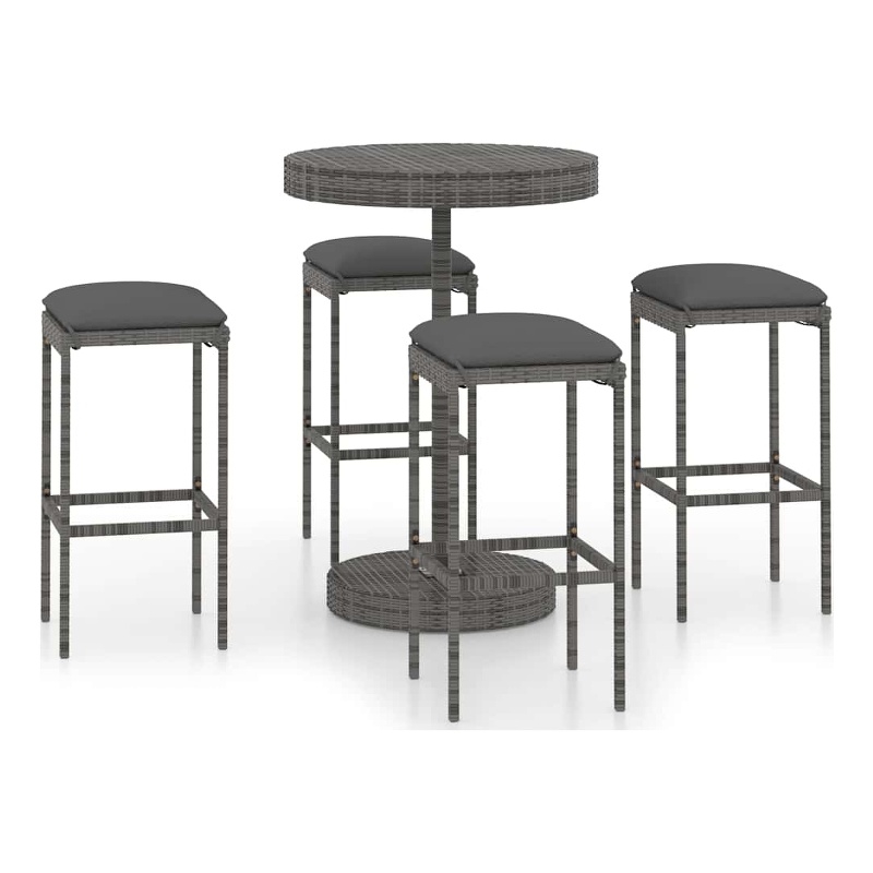 vidaXL 5 Piece Patio Bar Set with Cushions Poly Rattan Gray