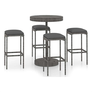 vidaXL 5 Piece Patio Bar Set with Cushions Poly Rattan Gray